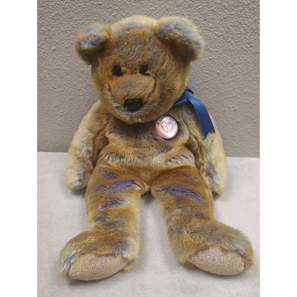 TY Beanie Buddies Official Club Collection Clubby III Brown Blue Bear VTG S8